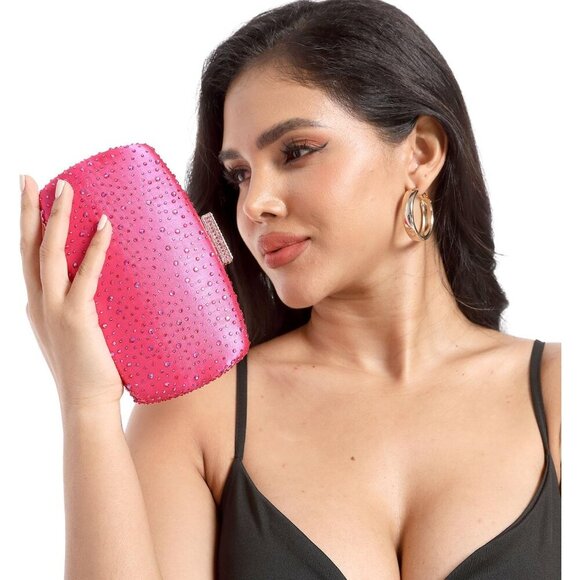 🆕 Women Pink Crystal Clutch Purses Evening Wedding Party Bridal Rhinestone Bags - Picture 3 of 9